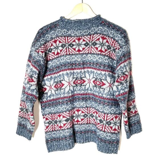 Le Collezioni Structure wool bl red gray snowflake design sweater large L B168 - Picture 5 of 5